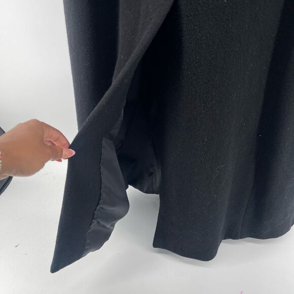 S by Searle Women’s Black Wool Cashmere Coat w/ Fox Fur Hood Trim Size 6 - Picture 14 of 17